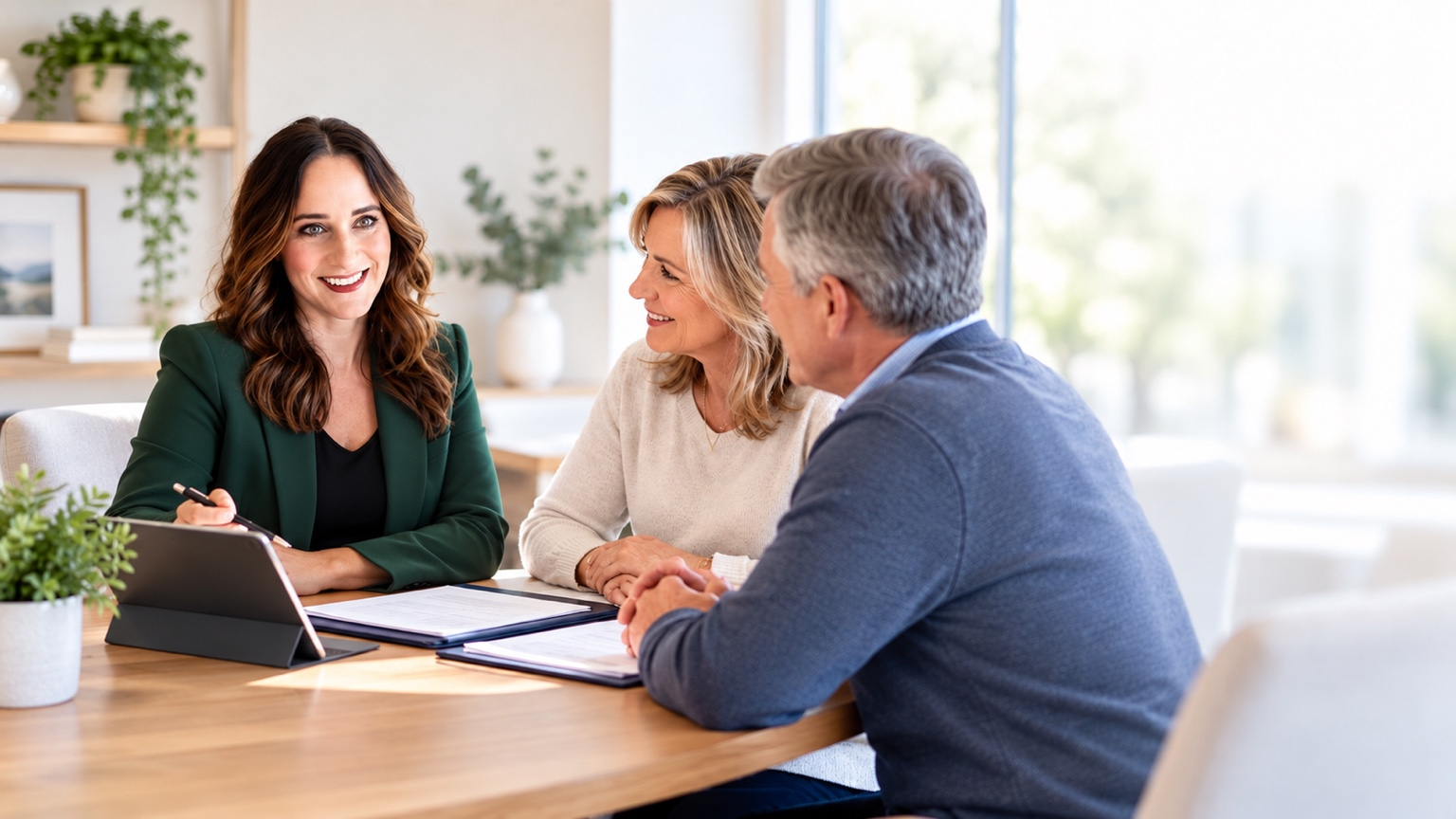 Jena Ellett meeting with a couple to review benefits options
